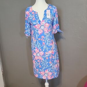 Lilly Pulitzer Floral Easley Short Sleeve Dress Multi Bahamian Rhapsody NWT XS